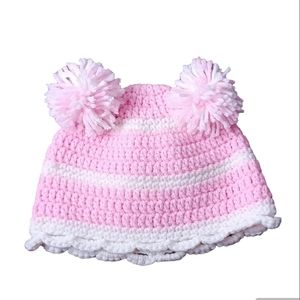 Handade Girls Crochet Hat with Double Pom Pom